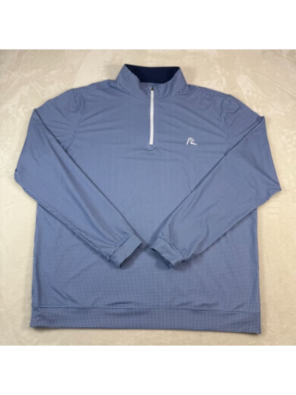Rhoback Mens L Performace 1/4 Zip Pullover Blue Houndstooth Golf Stretch